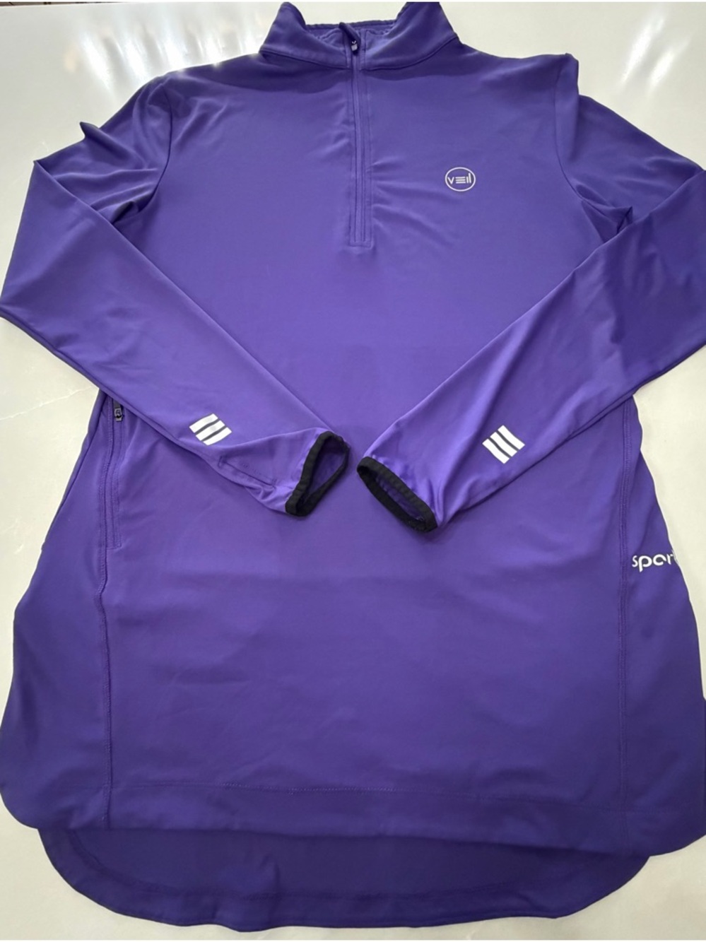 Veil Spark Women's Purple Long Sleeve 1/4 Zip  Activewear Pullover Tunic Top M